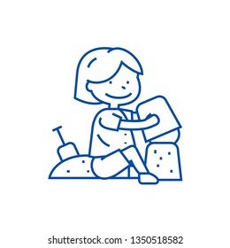 Boy playing with sand  line icon concept. Boy playing with sand  flat  vector symbol, sign, outline illustration.