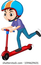 Niño jugando scooter en una ilustración de fondo aislada