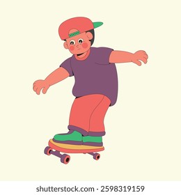 Boy Playing Skate Board Cartoon Illustration
