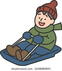 Boy Playing with a Sled in Winter

