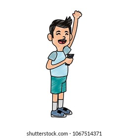 Boy playing with smartphone scribble
