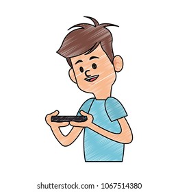 Boy playing with smartphone scribble