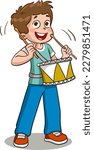 boy playing snare drum cartoon vector