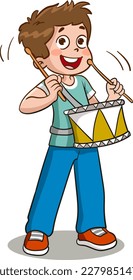 boy playing snare drum cartoon vector