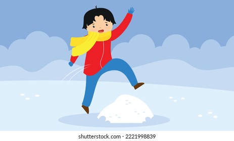 boy playing in the snow