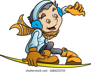 Der Junge spielt in der Wintersaison Schneebretter