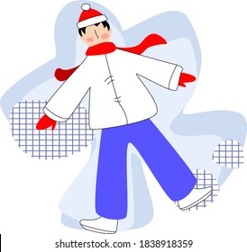 Junge, der mit Schnee und Schneemann spielt