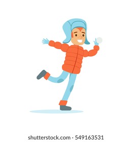 Boy Playing Snowballs, Traditional Male Kid Role Expected Classic Behavior Illustration
