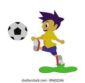 The boy playing soccer.