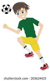 boy playing soccer in action