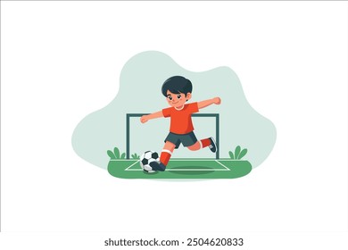 a boy playing soccer with a soccer ball.