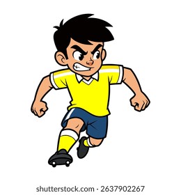 boy playing soccer ball in yellow shirt