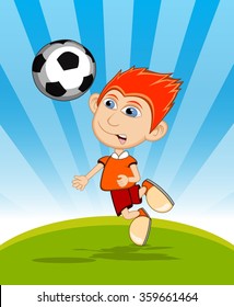 The boy playing soccer cartoon vector illustration