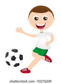 boy playing soccer isolated over white background. vector