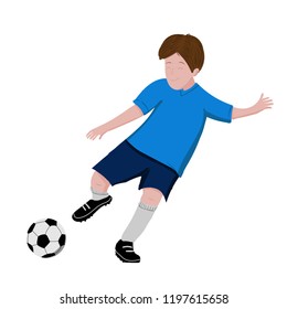 Boy playing soccer and kicking a ball - vector illustration isolated on white background