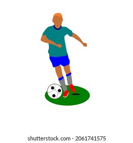 a boy playing soccer and kicking the ball.