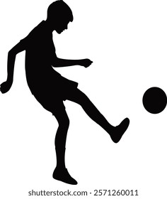boy playing soccer, silhouette vector