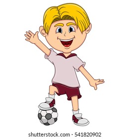 A boy playing soccer and wave his hand vector illustration
