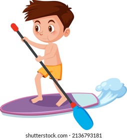 A boy playing surfboard on white background illustration