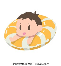 Boy playing with swim ring