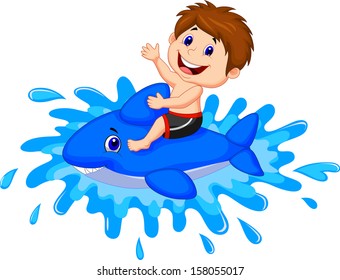 Boy playing with swimming toy