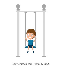 boy playing in swing park playground hanging