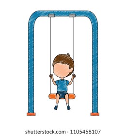 boy playing in swing park playground hanging