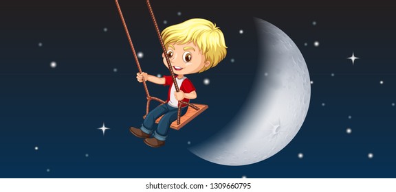 A boy playing swing sky background illustration