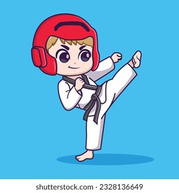 boy playing taekwondo cartoon vector icon illustration