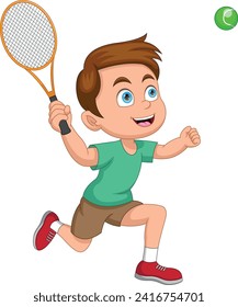 boy playing tennis ball cartoon