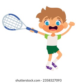niño jugando con icono de raqueta de tenis fondo blanco aislado