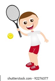 boy playing tennis with racket  isolated vector illustration