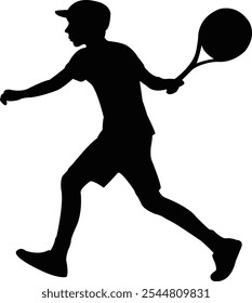 a boy playing tennis, silhouette vector