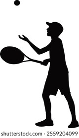 a boy playing tennis, silhouette vector
