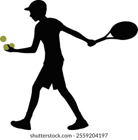 a boy playing tennis, silhouette vector