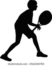 a boy playing tennis, silhouette vector