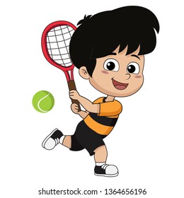 boy playing tennis.vector and illustration.