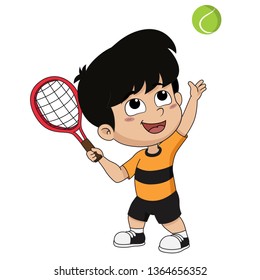 boy playing tennis.vector and illustration.
