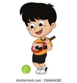 boy playing tennis.vector and illustration.