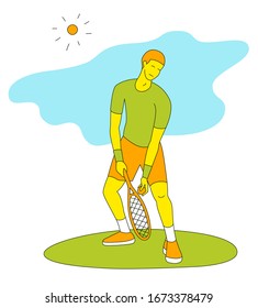 Boy playing tennis.Vector illustration in a flat style. Isolated on a white background. Sports concept.