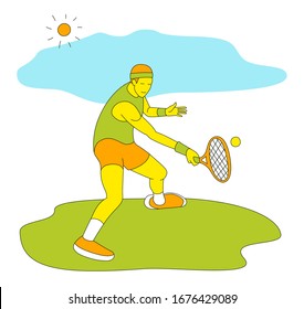 Boy playing tennis.Vector illustration in a flat style. Isolated on a white background. Sports concept.