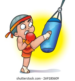 boy playing  Thai boxing , vector
