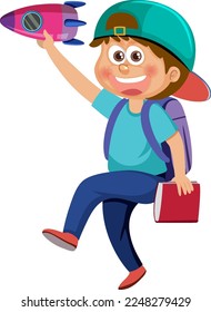 A boy playing toy rocket illustration