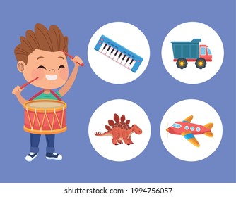 boy playing with toys character