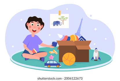 222 Cute Kid Putting Toys In Box Images, Stock Photos & Vectors ...