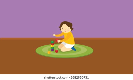 Junge, der mit Spielzeug auf dem Spielplatz spielt. Vektorgrafik im flachen Stil