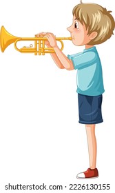 A boy playing trumpet musical instrument illustration