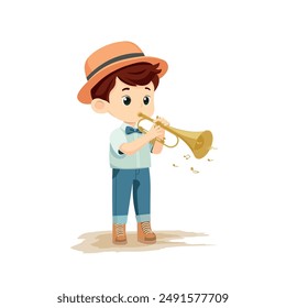 boy is  playing trumpet vector illustration kids play music instruments 