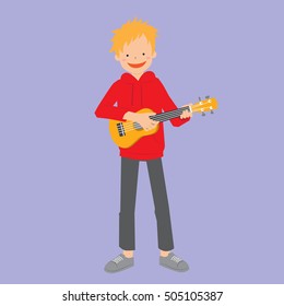 Boy playing ukulele vector stock