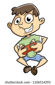 Boy is playing video game